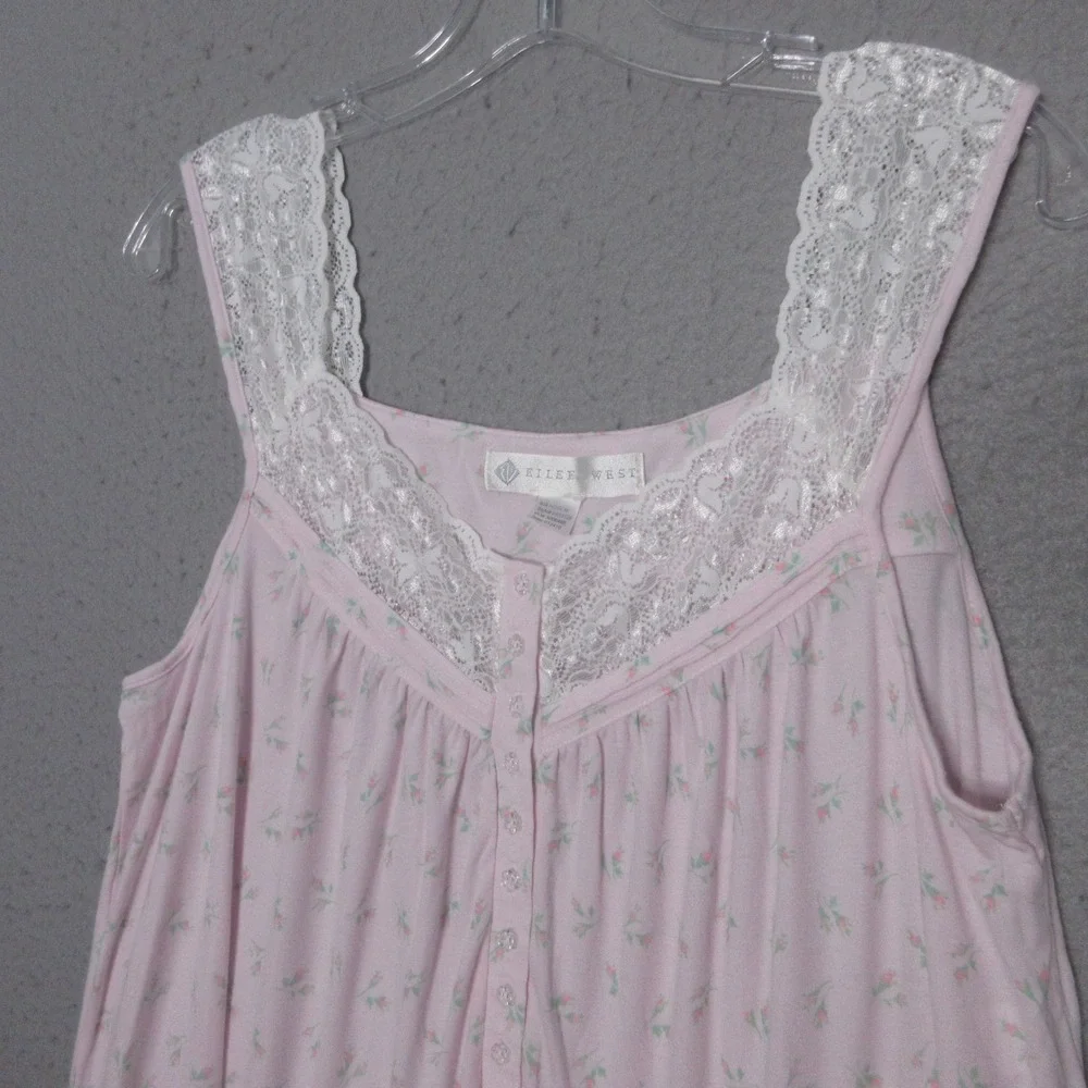 Eileen West Nightgown Small Pink Floral Lace Trim Cottage Core Boho Coquette
